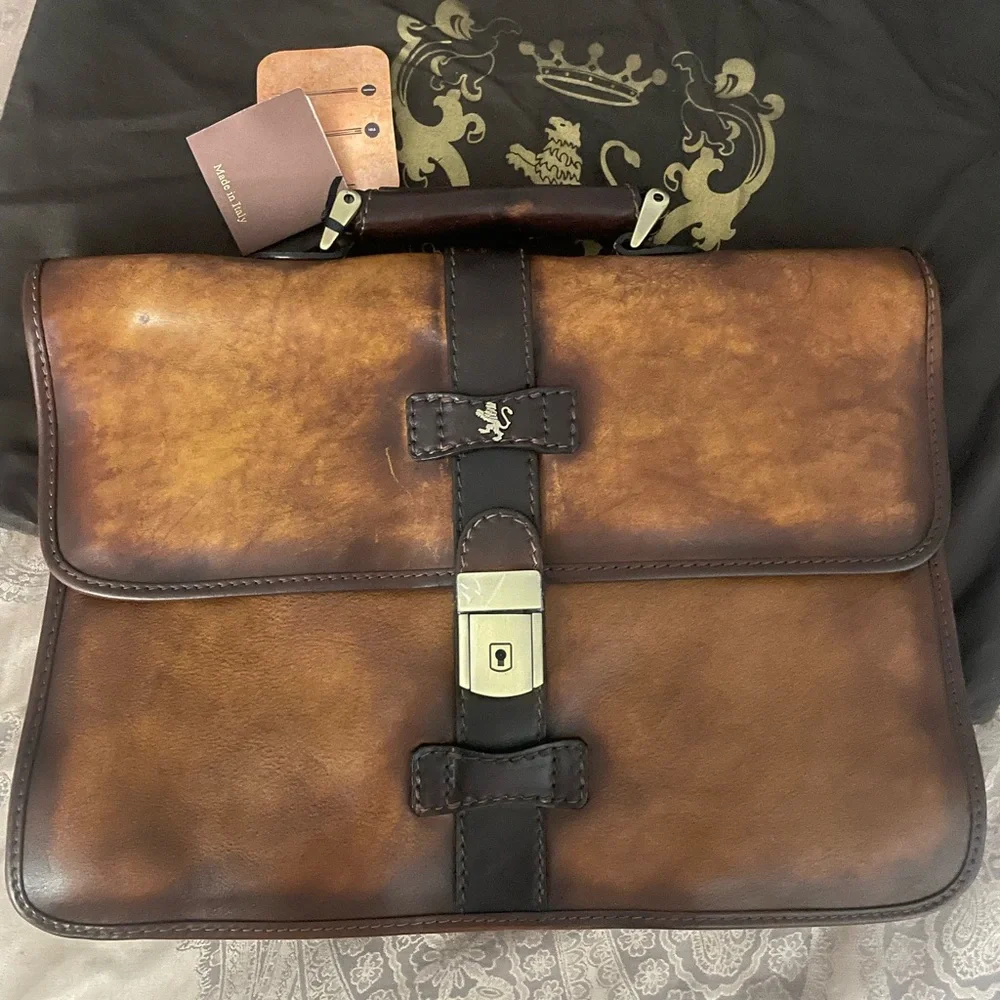 Pratesi Firenze Mens Italian Brown Briefcase